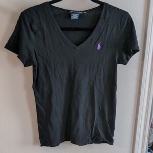 Ralph Lauren Sport Black Tee with Purple Emblem Size M